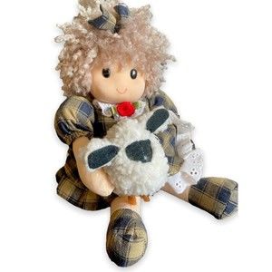 Dolmax Windup Animated Musical Doll With Lamb Tartan/Gingham Dress Blue Brown